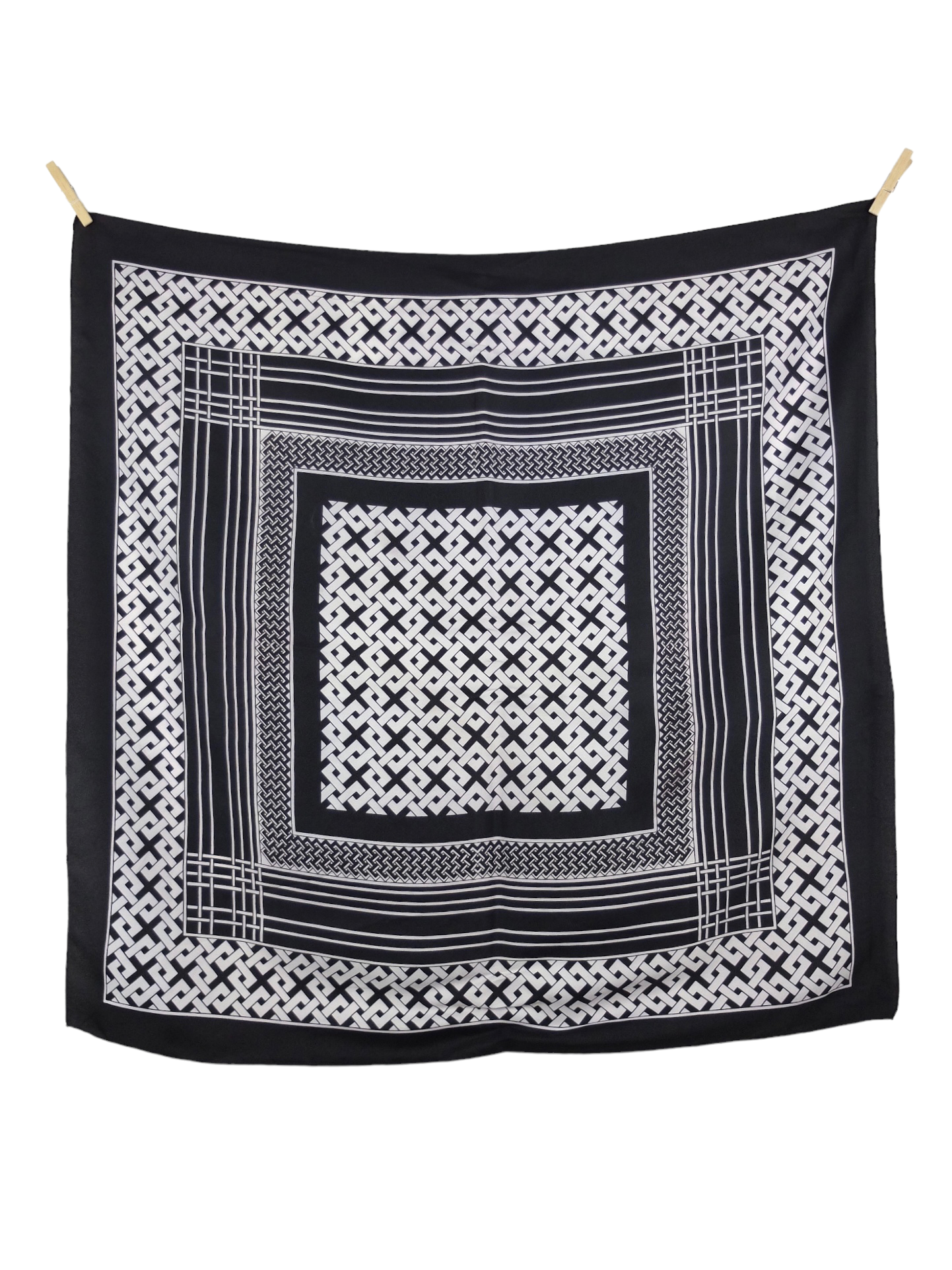Vintage 60s Mod Psychedelic Hippie Black & White Abstract Patterned Square Bandana Neck Tie Scarf