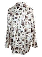 Vintage 90s Abstract Floral Beige & Brown Long Sleeve Mockneck Pullover Blouse | Size XL