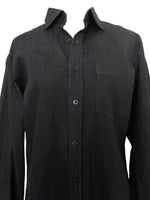 Vintage 60s Utilitarian Workwear Mod Dark Grey-Black Solid Basic Thick Long Sleeve Collared Button Up Shirt | Men’s Size M-L