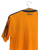 Vintage 00s Y2K Adidas Bright Mustard Orange Striped Logo Short Sleeve Cotton T-Shirt