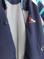 Vintage 80s Athletic Streetwear Olympics Sports Navy Blue High Neck Zip Up Windbreaker Jacket | Men’s Size S-M | Women’s Size M-L
