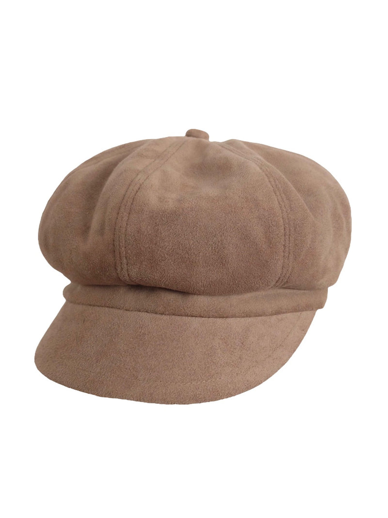 Vintage 2000s Y2K Preppy Bohemian Chic Beige Brown Velour Messenger Newsboy Baker Boy Cap Hat