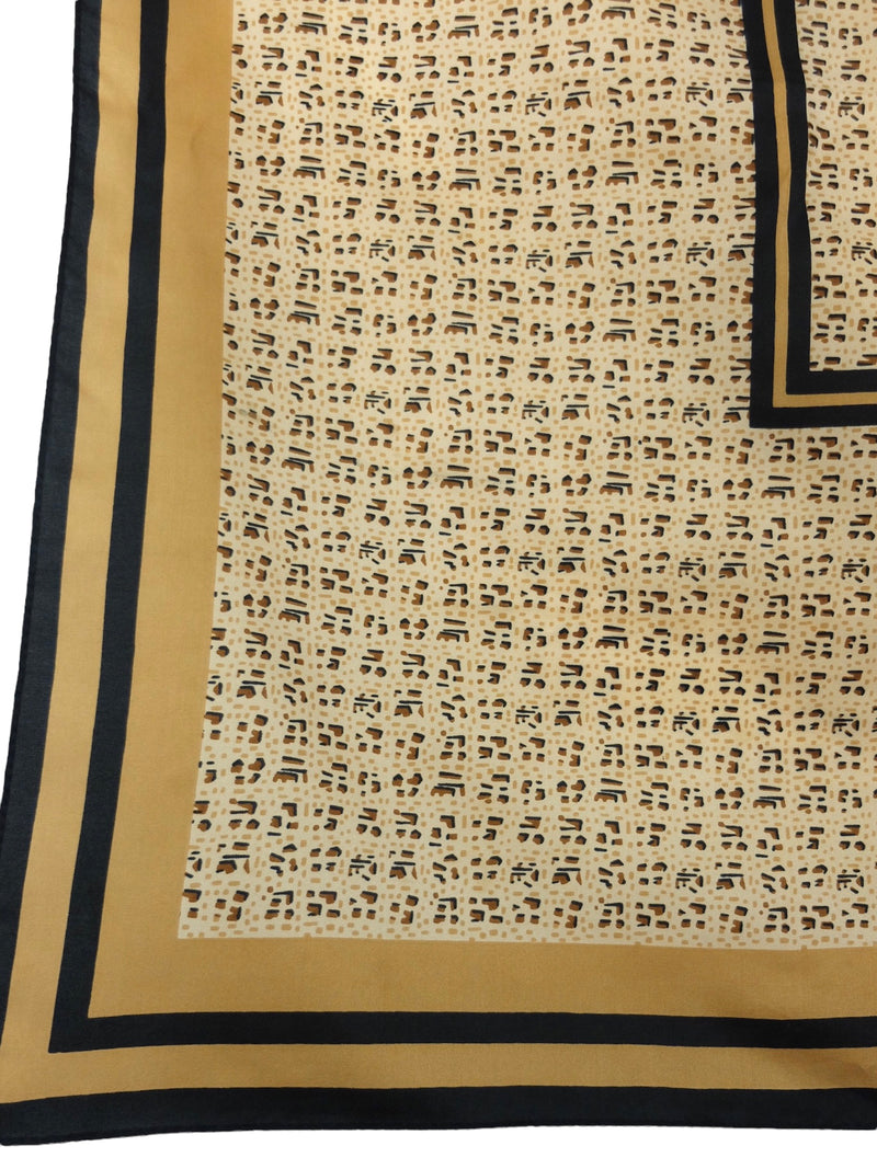 Vintage 80s Abstract Gold-Brown & Black Abstract Patterned & Striped Large Square Bandana Neck Tie Scarf