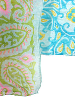 Vintage 60s Silk Mod Psychedelic Bright Neon Blue & Green Paisley Patterned Long Wide Neck Tie Scarf
