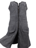 Vintage 90s Utility Streetwear Corduroy Panelled Black Sleeveless Double Zip Up Cargo Mini Dress with Pockets | Size L