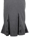 Vintage 2000s Y2K Chic Soft Grunge Low Rise Grey Peplum Below-the-Knee Pleated Midi Skirt with Floral Detail | 30 Inch Waist