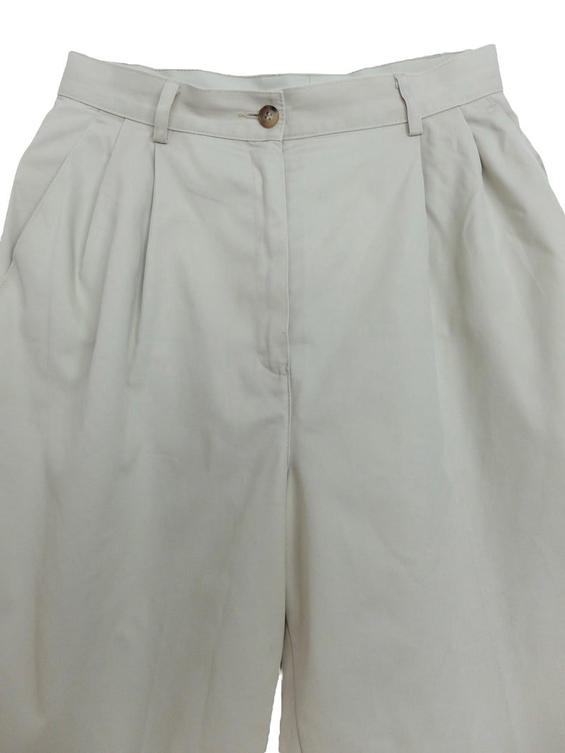 Vintage 80s High Waisted Beige Khaki Chino Long Bermuda Tapered Capri Shorts | 25-26 Inch Waist