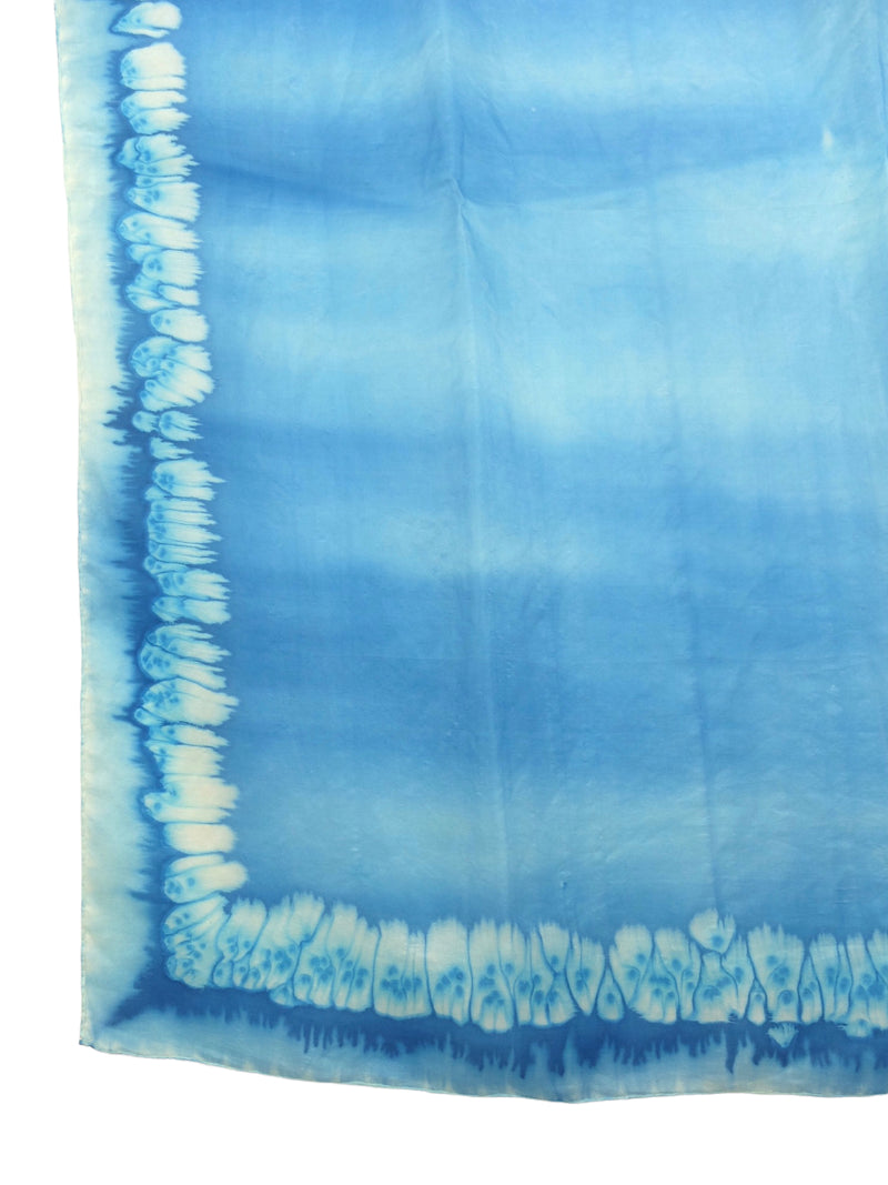 Vintage 80s Silk Bohemian Hippie Festival Style Blue Acid Wash Tie Dye Large Square Bandana Neck Tie Scarf
