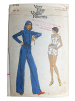 Vintage 70s Mod Hippie Hooded Zip Up Jumpsuit & Mini Romper Vogue Sewing Pattern
