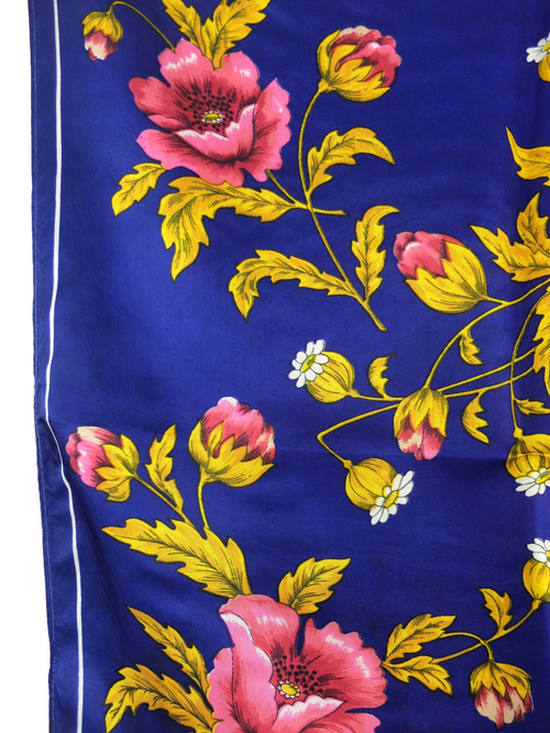 Vintage 70s Mod Romantic Chic Bright Royal Blue & Pink Floral Patterned Large Square Bandana Neck Tie Scarf