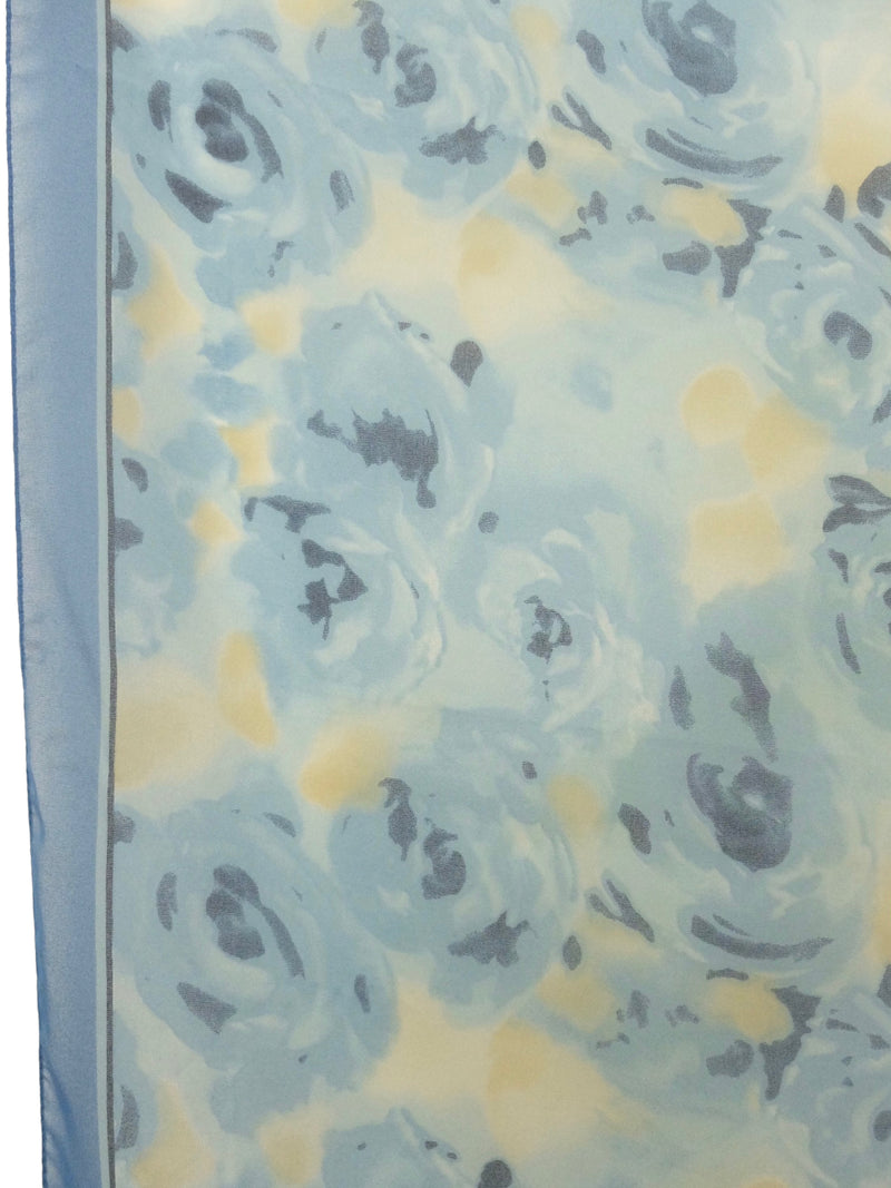 Vintage 90s Romantic Bohemian Chic Gerry Weber Pastel Blue & Cream Floral Abstract Chiffon Square Bandana Neck Tie Scarf