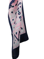 Vintage 60s Mod Psychedelic Hippie Pink & Blue Abstract Patterned Long Wide Shawl Wrap Scarf