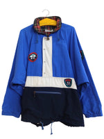 Vintage 80s Sports Athletic Streetwear World Cup 1/2 Snap & Zip Blue Windbreaker Jacket with Tartan Plaid Check Print Lining & Patches | Men’s Size M | Women’s Size L-XL