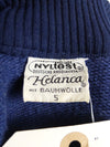Vintage 70s Mod Athletic Sportswear Streetwear Navy Blue & White Striped High Neck Zip Up Track Jacket | Women’s Size S