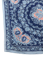 Vintage 90s Silk Avant-Garde Victorian Style Baroque Regency Blue & Pink Square Bandana Neck Tie Scarf