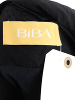 Vintage 90s Y2K Biba Preppy Chic Mod Victorian Style Avant-Garde Biba Preppy Black Velvet & Ruffled Collared Button Down Lightweight Cardigan Blazer Jacket | Size L-XL