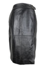Vintage 90s Y2K Black Leather Grunge Punk Black Leather Moto Below-the-Knee Midi Pencil Skirt with Buckle Detail | 28 Inch Waist