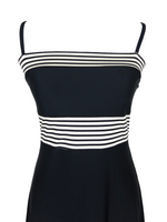 Vintage 2000s Y2K does 60s Mod Retro Pinup Style Black & White Striped Colorblock Summer Sleeveless Tank Circle Mini Dress | Size S