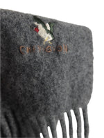 Vintage 80s Wool & Cashmere Blend Grey Neck Wrap Winter Scarf with Fringe