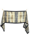Vintage 90s Silk Bohemian Chic Striped & Abstract Patterned Beige & Black Long Wide Neck Tie Scarf with Hand-Rolled Hem