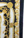 Vintage 80s Chic Baroque Gold & Black Chain Fleur-de-Lis Patterned Large Square Bandana Neck Tie Scarf