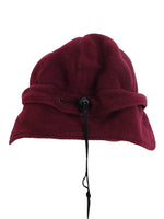 Vintage 90s Maroon Burgundy Red Fleece Action Soft Fuzzy Baseball Cap with Back Flap & Adjustable Cinch Drawstring