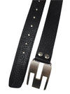 Vintage 70s Glam Rock Hippie Mod Chic Adjustable Black Genuine Leather Belt with Geometric Silver Buckle | Size 27-33 Inch Waist