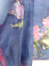 Vintage 80s Silk Hand-Painted Blue & Pink Floral 20s Rolls-Royce Print Long Wide Neck Tie Shawl Scarf