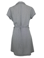 Vintage 2000s Y2K Feminine Chic Casual Black & White Gingham Check Print Collared Button Down Midi Dress with Belt Tie | Size M