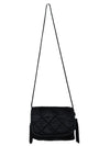 Vintage 00s Y2K Black Silky Quilted Small Mini Crossbody Bag with Tassels & Snap Closure