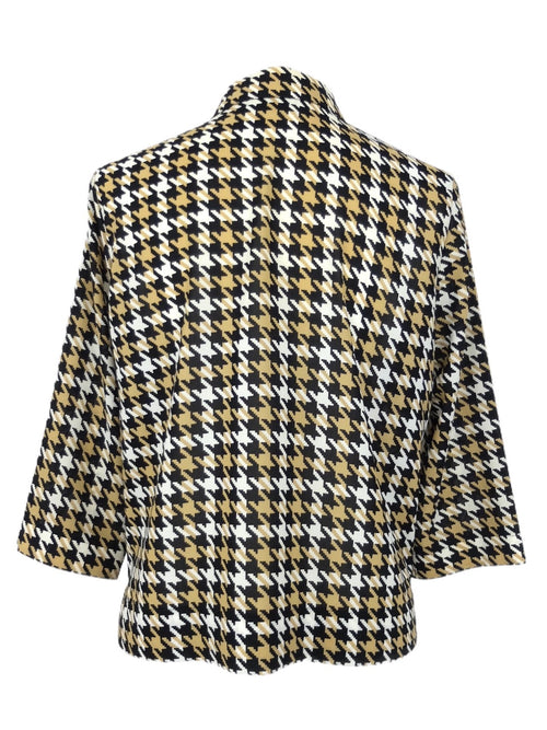 Vintage 90s Y2K Mod Preppy Chic Black & Beige Houndstooth Print Collared 3/4 Sleeve Button Up Blouse | Size S