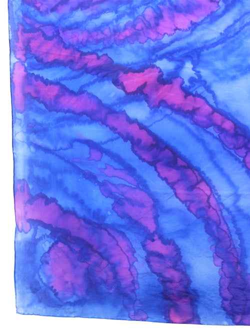 Vintage 80s Silk Hippie Rave Festival Blue & Pink Tie Dye Acid Wash Square Bandana Neck Tie Scarf