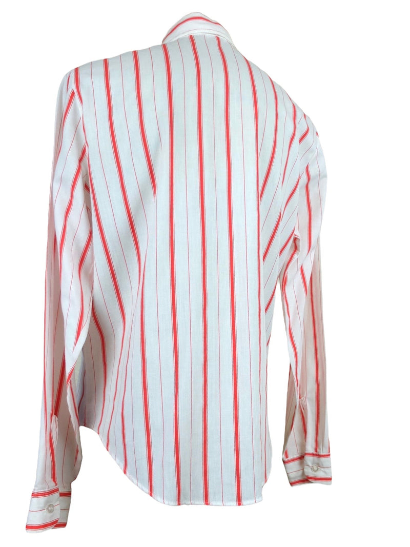 Vintage 80s Mod Hippie White & Red Striped Collared Long Sleeve Button Down Cotton Shirt