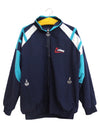 Vintage 80s Athletic Streetwear Olympics Sports Navy Blue High Neck Zip Up Windbreaker Jacket | Men’s Size S-M | Women’s Size M-L