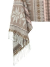 Vintage 80s Chic Bohemian Pastel Brown & Pink Soft Wide Long Wrap Winter Blanket Scarf with Fringe