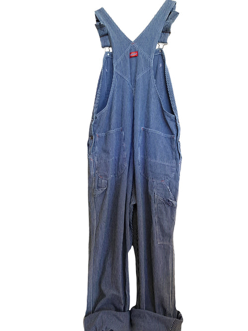 Vintage 80s Dickies Pinstripe Oversized Railroad Coverall Dungaree Overalls | Size 40 Inch Waist