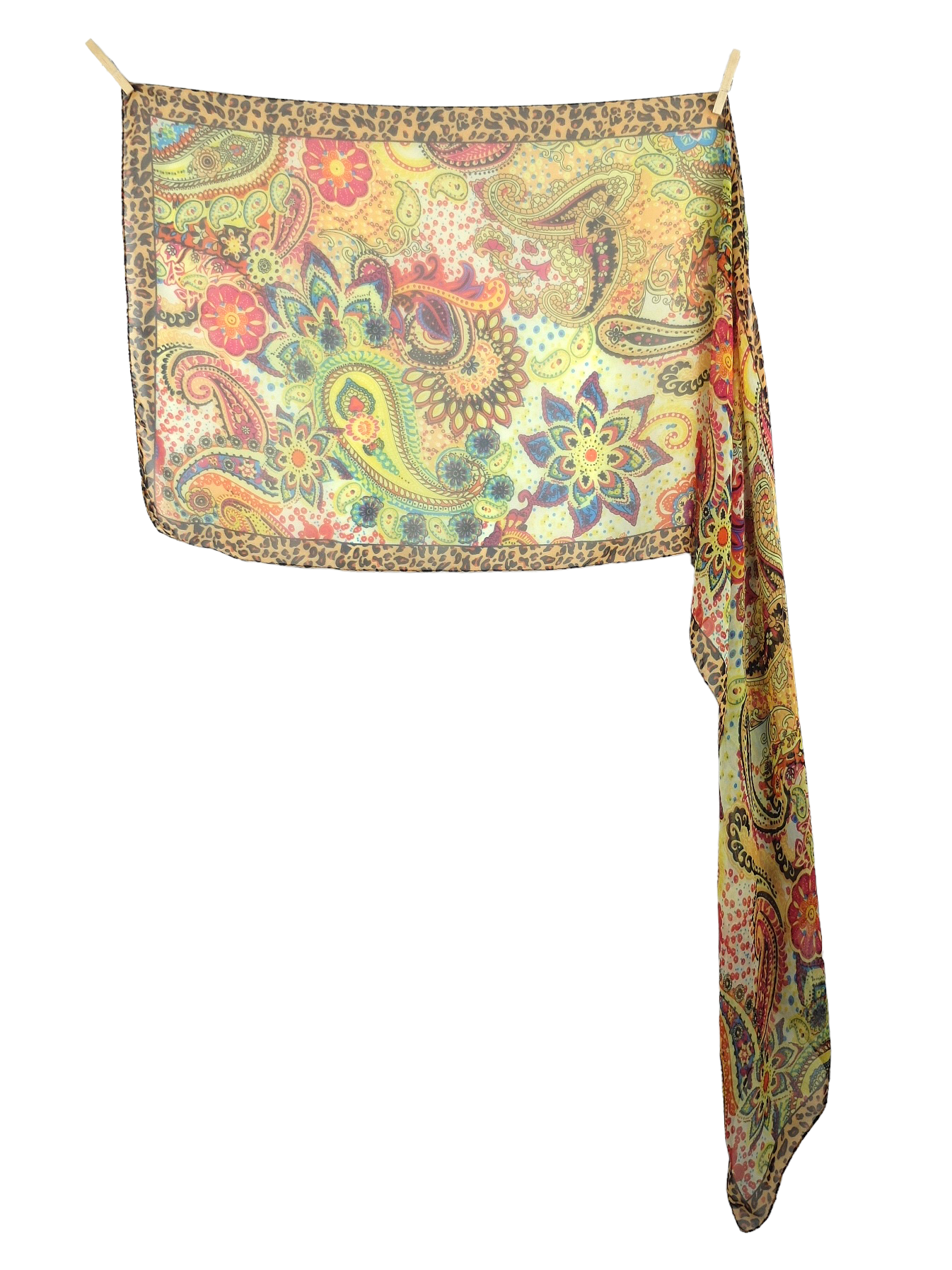 Vintage 2000s Y2K Funky Psychedelic Leopard & Floral Print  Long Wide Neck Tie Shawl Scarf