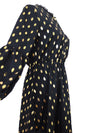 Vintage 2000s Y2K Black & Gold Polka Dot 1/2 Button Down High Neck Cinched Long Sleeve Fit & Flare Skater Above-the-Knee Circle Mini Dress | Size M