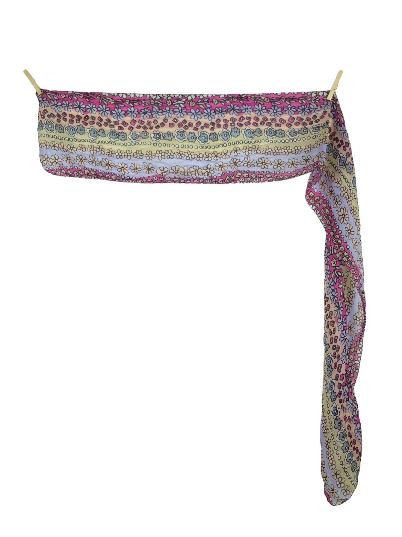 Vintage 60s Silk Mod Chic Cottagecore Kitsch Prairie Floral Pink & Purple Long Wide Neck Tie Scarf