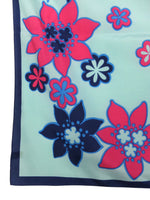 Vintage 70s Hippie Boho Bright Blue & Pink Floral Print Square Bandana Neck Tie Scarf