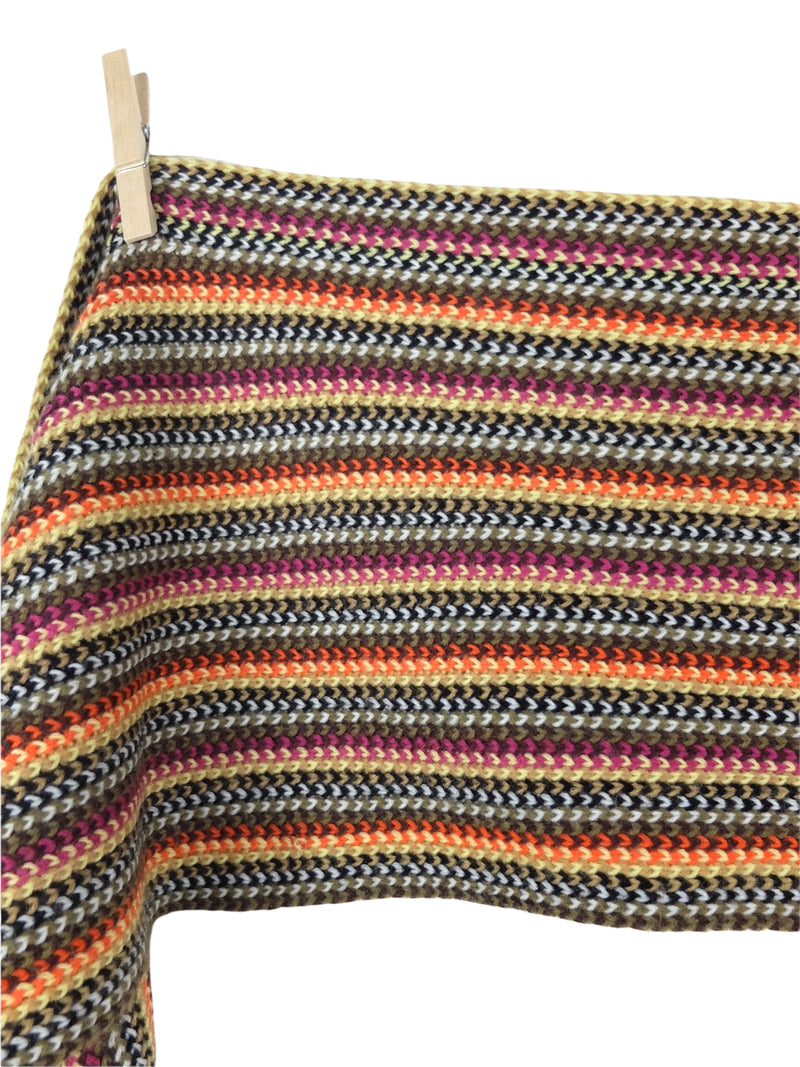 Vintage 00s Y2K Bohemian Hippie Knit Multicoloured Striped Long Fringed Tassel Winter Scarf