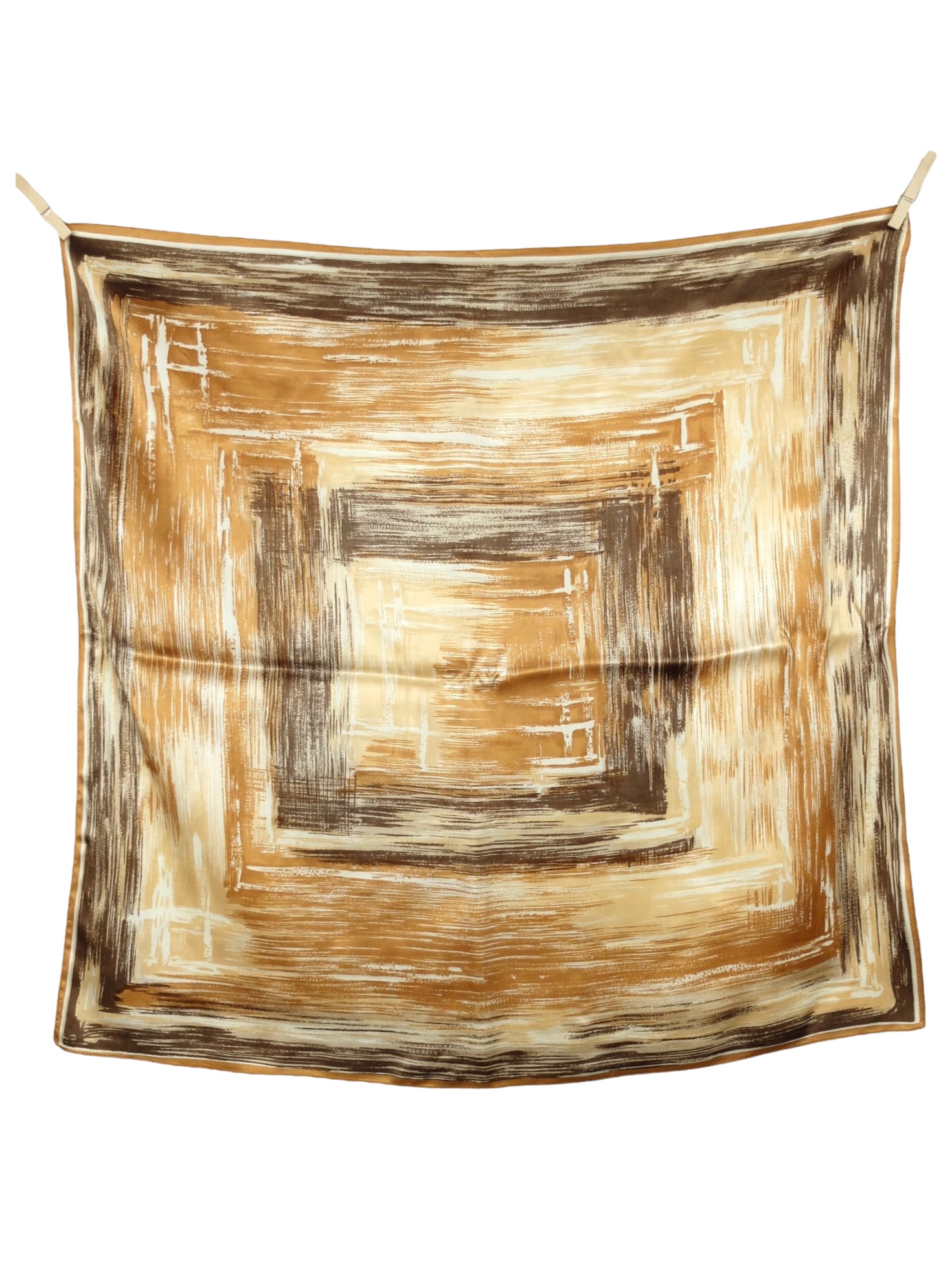 Vintage 80s Bohemian Chic Silky Brown & Beige Abstract Patterned Square Bandana Neck Tie Scarf