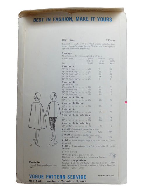 Vintage 60s Mod Space Age Chic Psychedelic Cape or Capelet Sewing Pattern | Size XS