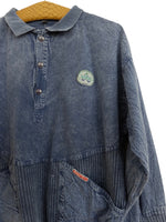 Vintage 80s Streetwear Collared Oversized 1/4 Button Pullover Dark Wash Jean Denim Shirt with Golf Patch | Women’s Size S-M | Men’s Size XS-S