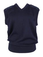 Vintage 90s Y2K Streetwear Utilitarian Navy Blue Knit V-Neck Sleeveless Pullover Sweater Vest | Men’s Size S