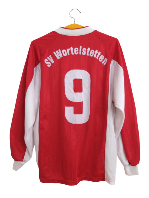 Vintage 90s Adidas SV Wortelstetten Number 9 Red & White Striped Football Soccer Long Sleeve Jersey Shirt