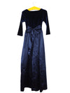 Vintage 90s Royal Blue Velvet 3/4 Sleeve Formal Full Circle Maxi Floor Length Ballgown Dress with Large Waist Bow Tie & Tulle Lining | Size XS-S