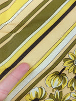 Vintage 70s Retro Mod Hippie Kitsch Yellow & Green Striped Floral Square Bandana Neck Tie Scarf