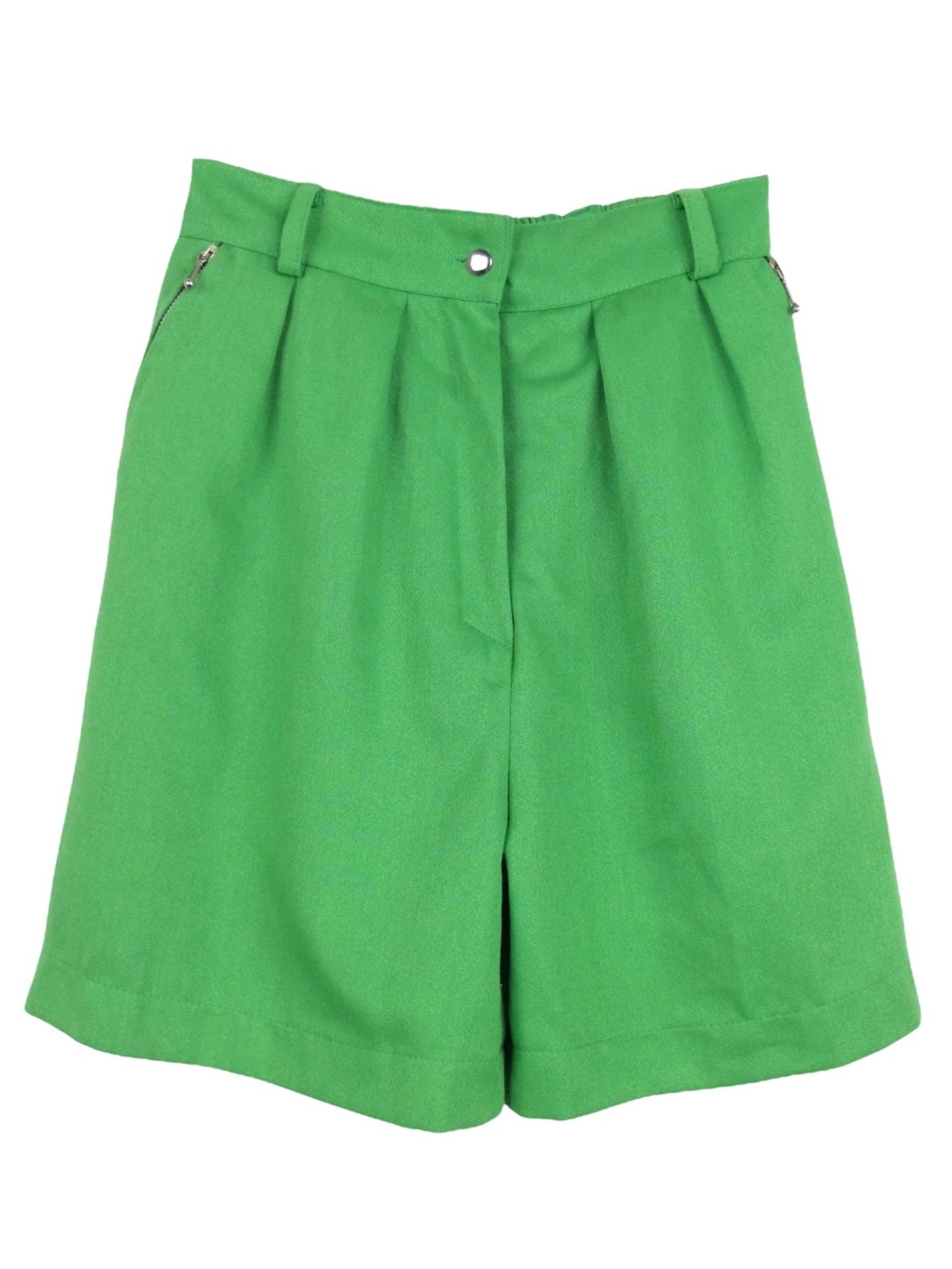 Vintage 60s Mod Hippie Psychedelic Chic Bright Lime Green High Waisted Bermuda Shorts | Size XS-S