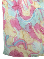 Vintage 80s Silk Psychedelic Abstract Acid Wash Pink Blue & Cream Large Square Bandana Neck Tie Scarf with Hand-Rolled Hem